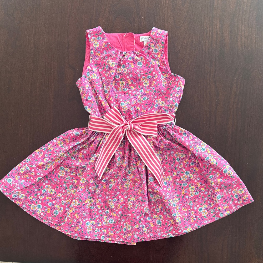 Ralph Lauren Pink Floral Dress with Striped Bow